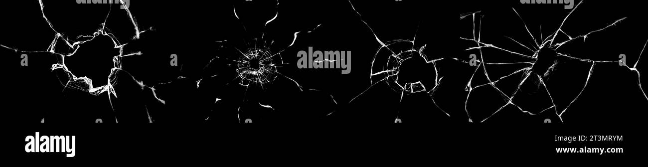 Grande collection de fissures de verre cassé sur fond noir. Concept de plans sur la fenêtre pour la conception Banque D'Images