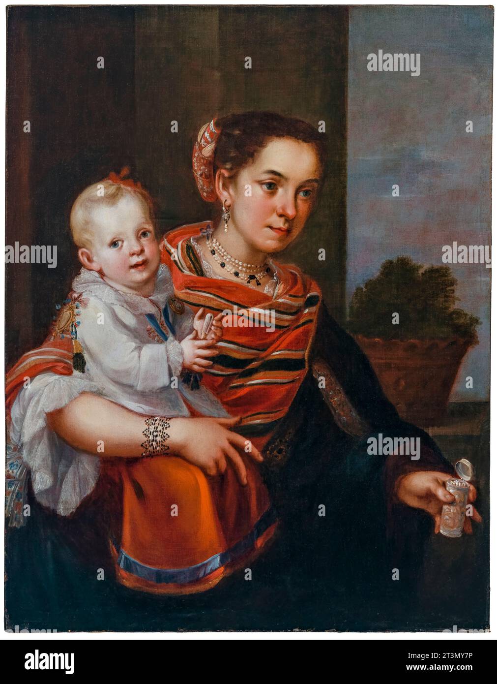 Miguel Cabrera (attribué) ou Juan Patricio Morlete Ruiz (attribué), femme Morisca et fille albinos (Morisca y albina), portrait à l'huile sur toile, vers 1760 Banque D'Images