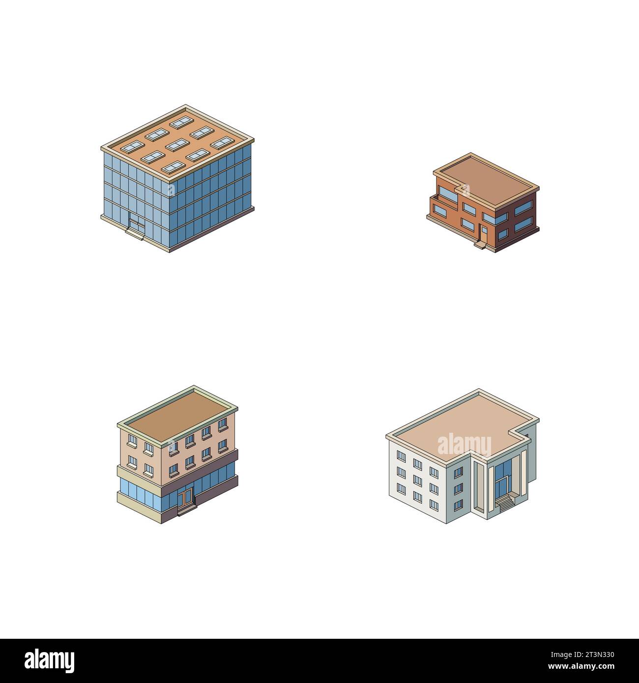 Ensemble de bâtiments isométriques, illustration vectorielle. Illustration de Vecteur