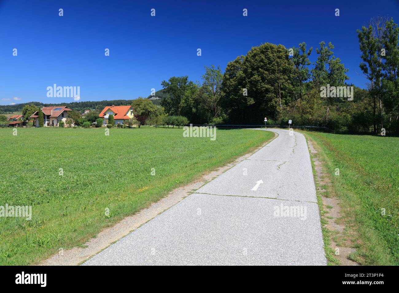 Piste cyclable de la rivière Drava (Drauradweg) dans la région de Rosental, en Carinthie, en Autriche. Piste cyclable longue distance. Banque D'Images