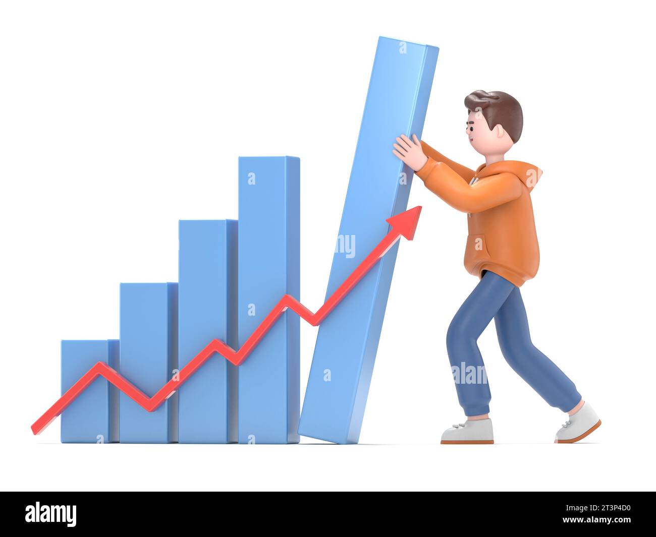 Illustration 3D de mec masculin Qadir , personne et le succès d'affaires et concept de croissance . Rendu 3D sur fond blanc. Banque D'Images