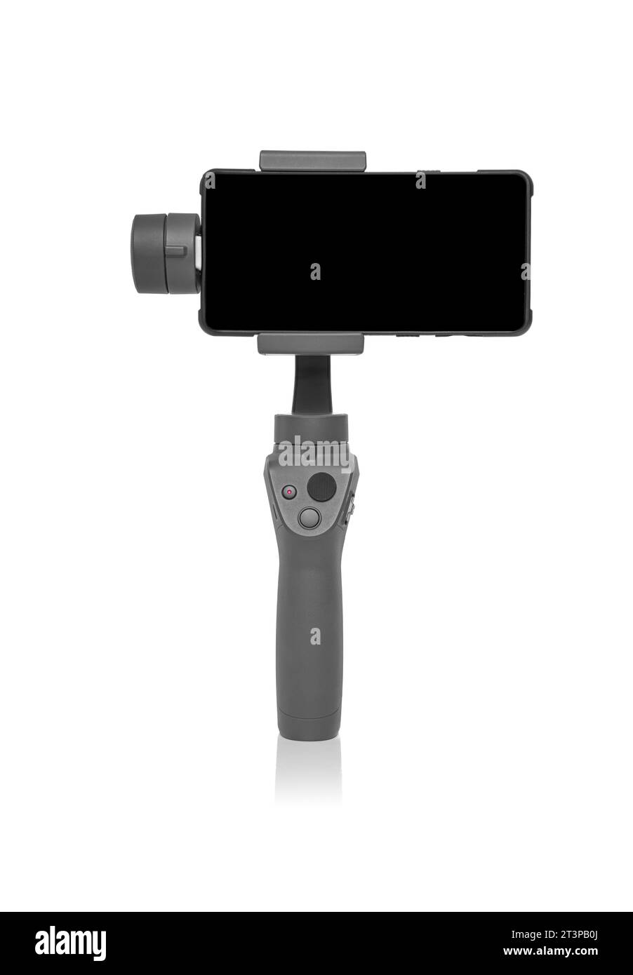 Steadicam avec smartphone isolé sur blanc. Banque D'Images