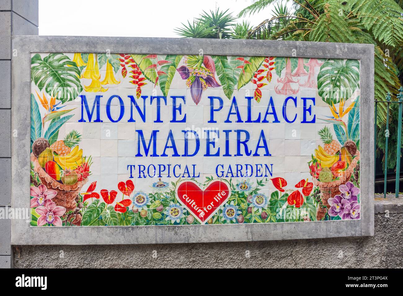 Monte Palace Tropical Garden (Jardim Monte Palace Madeira) signe, Caminho do Monte, Monte, Funchal, Madeira, Portugal Banque D'Images