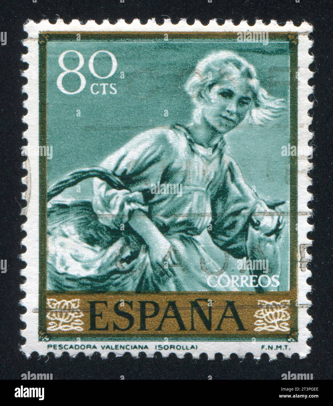 ESPAGNE - VERS 1964: Timbre imprimé par l'Espagne, montre la Fisherwoman de Valence par Joaquin Sorolla, vers 1964 Banque D'Images
