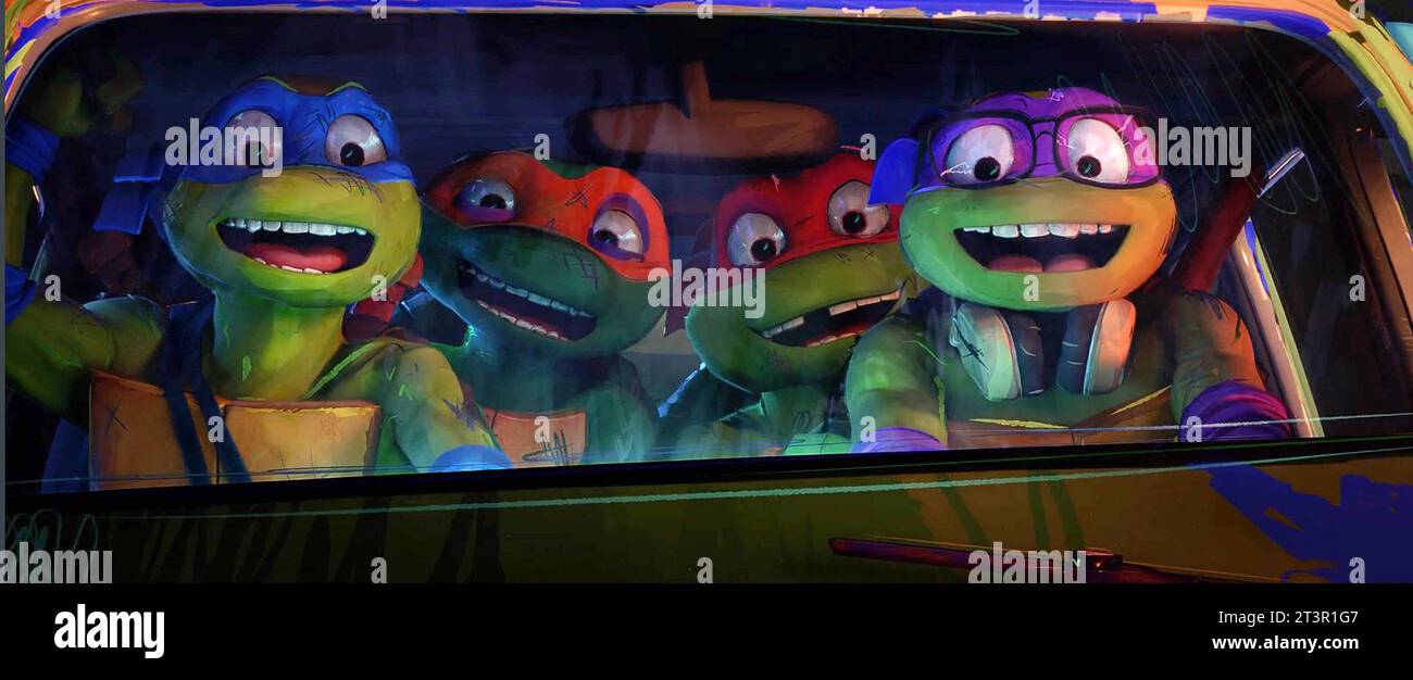 Teenage mutant Ninja Turtles : mutant Mayhem Donatello, Michelangelo, Leonardo, Raphaël Banque D'Images