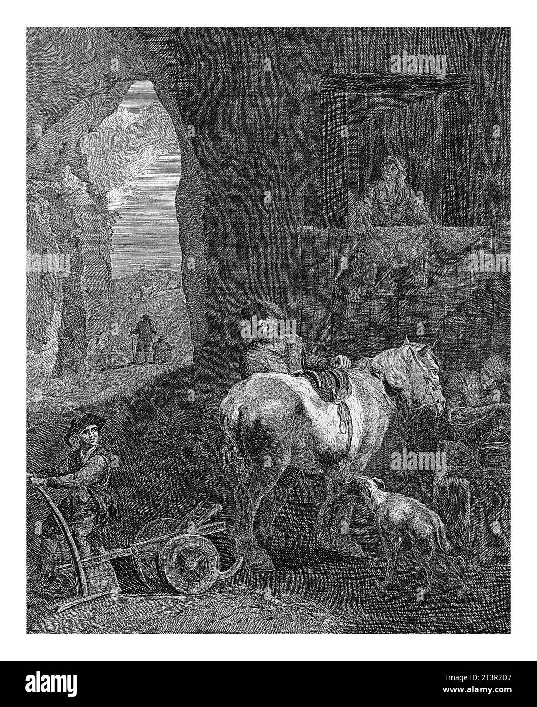 Fermière avec cheval dans une maison-grotte, Elisabeth Marie Simons, d'après Nicolaes Pietersz. Berchem, 1760 - 1834 Banque D'Images