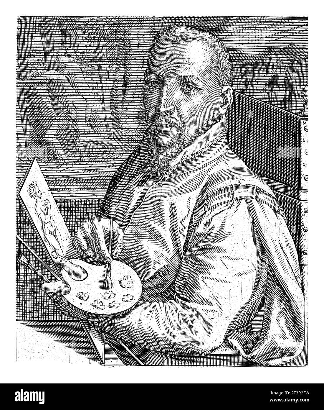 Portrait de Frans Floris, Hendrick Hondius (I), 1610 Portrait à gauche de Frans Floris. Sous le portrait se trouvent le nom et six lignes en latin. Banque D'Images