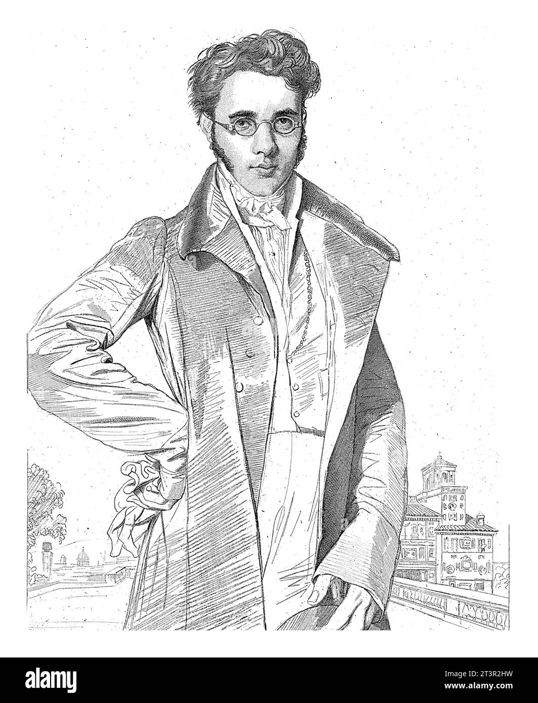Portrait de Benoit Taurel, Edouard Taurel, d'après Jean Auguste Dominique Ingres, 1885 Portrait de Benoit Taurel, jeune homme aux lunettes, standi Banque D'Images