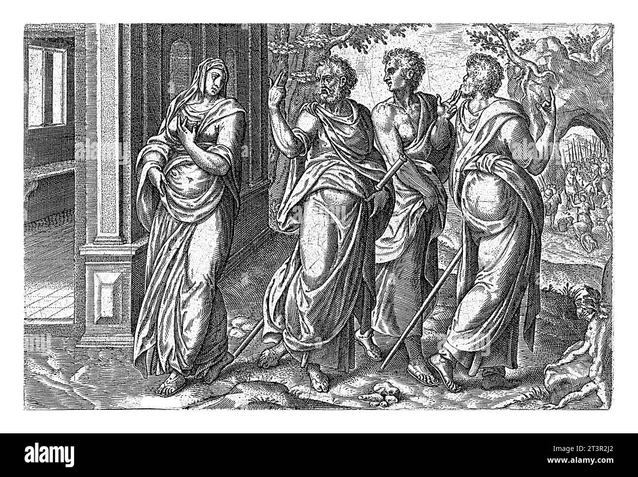 La mariée choisie (Sponsa) dit au revoir aux trois serviteurs du Christ. Ils lui donnent un dernier conseil. Droit en arrière-plan la conversion Banque D'Images