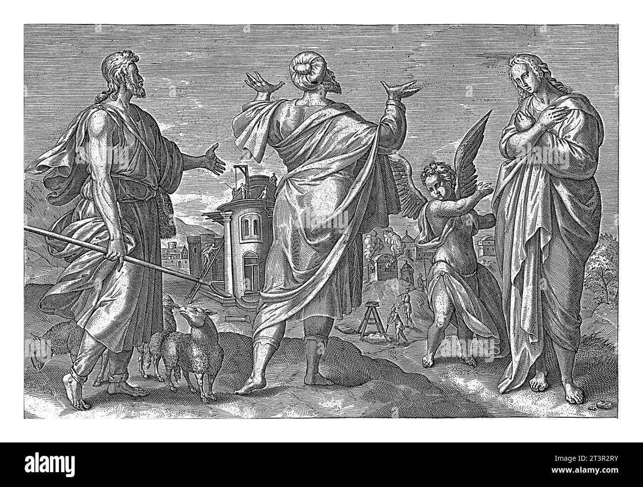 David, Daniel et Elijah, Jan Snellinck (I), 1585 - 1643 les prophètes David, Daniel et Elijah se tiennent côte à côte dans un paysage. Roi David avec corbeau Banque D'Images