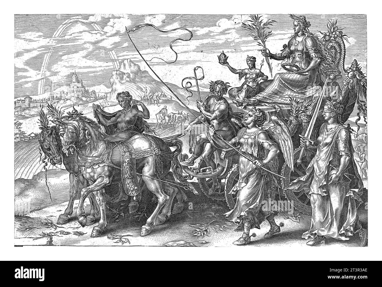 Chariot triomphal avec la paix (Pax), Cornelis Cort, d'après Maarten van Heemskerck, 1564 Banque D'Images
