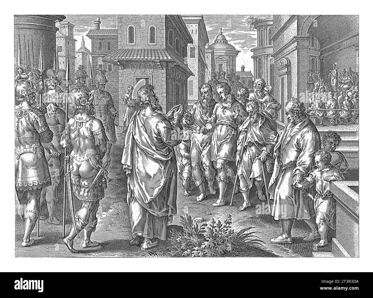 Paul proclamant la doctrine du Christ à Rome, Claes Jansz. Visscher, d'après Philips Galle, d'après Adriaen Collaert, 1643-1646 l'apôtre Paul prêche Banque D'Images