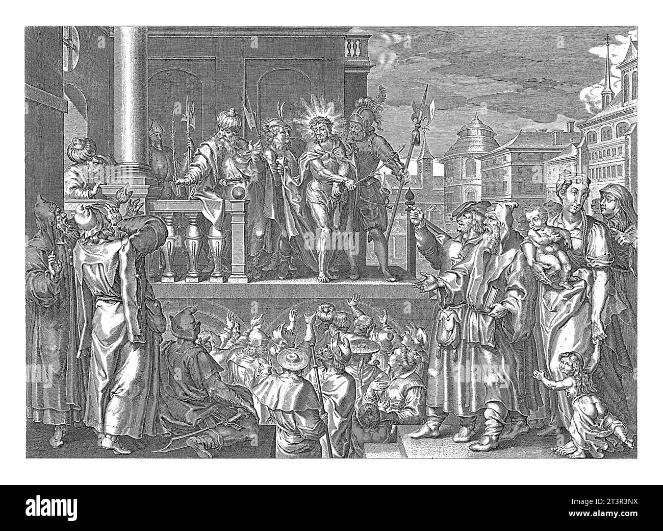 Christ montré au peuple (Ecce Homo), anonyme, d'après Jan-Baptist Barbe, d'après Maerten de vos, 1630 - 1702 Christ est montré au peuple par Pilate Banque D'Images