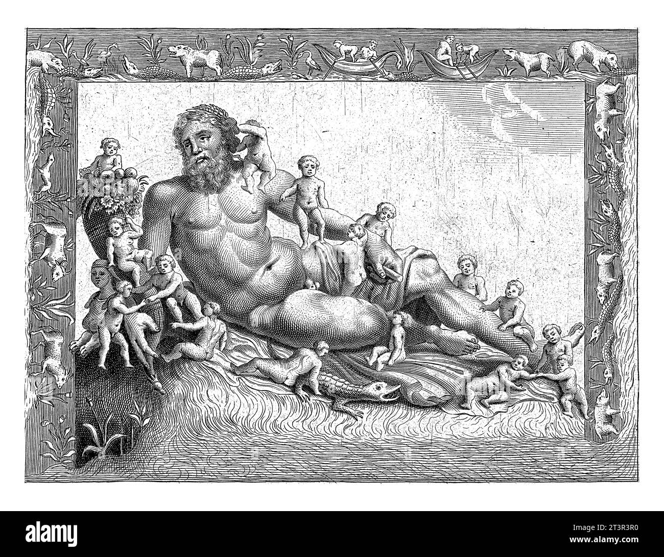 Le Nil avec ses enfants, Hendrik Bary, 1657 - 1707 le Dieu du fleuve Nil avec ses enfants. Autour de la performance sur trois côtés une frise avec animal Banque D'Images