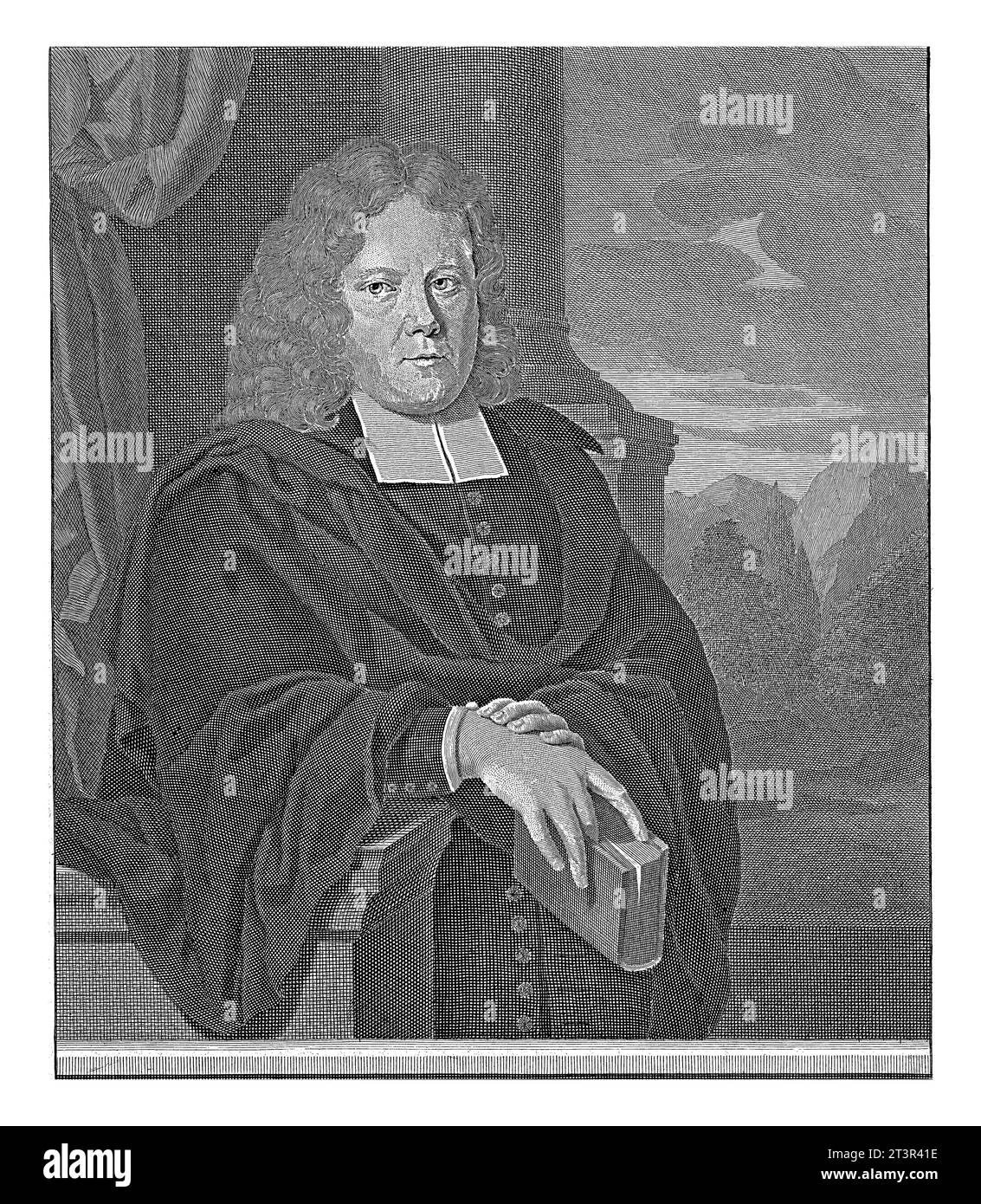 Portrait du prédicateur Willem Eversdijk, Abraham de Blois, d'après L. Beucholt, 1679 - 1717 Portrait du prédicateur Willem Eversdijk, debout en demi-figurine Banque D'Images