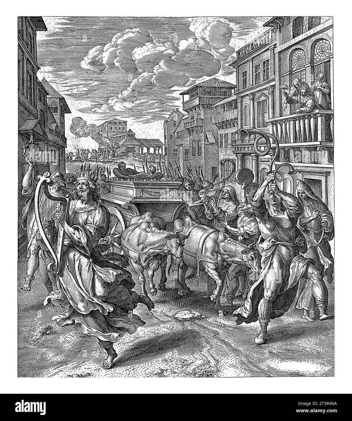Arche de l'Alliance transférée à Jérusalem, Johannes Wierix, après Maerten de vos, 1582 - 1583 le roi David et les Israélites marchent devant le ch Banque D'Images