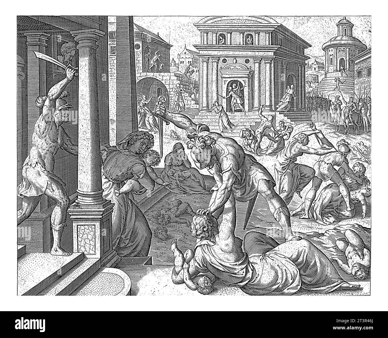 Infanticide à Bethléem, Johann Sadeler. Dans les rues de Bethléem, les mères tentent de protéger leurs enfants contre les soldats d'Hérode. Ils l'ont été Banque D'Images