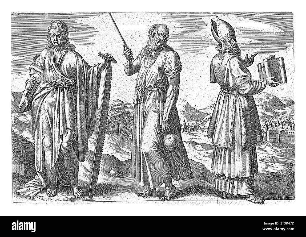 Isaïe, Jérémie et Ézéchiel, Jan Snellinck (I), 1585 - 1643 les prophètes Isaïe, Jérémie et Ézéchiel se tiennent côte à côte dans un paysage. Banque D'Images
