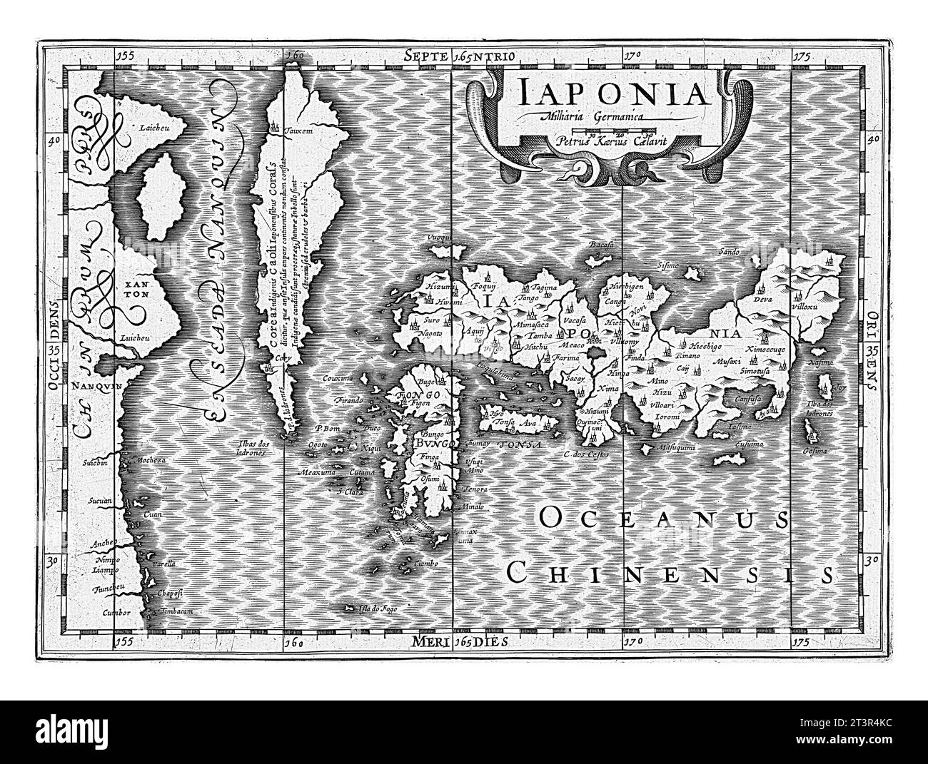 Carte du Japon, Pieter van der Keere, 1628 - 1630 carte du Japon avec la mer environnante et une petite partie de la Chine. En haut à droite un cartouche contenant le Banque D'Images