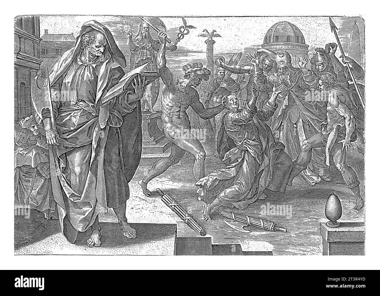 Martyre de Mattias, anonyme, d'après Maerten de vos, 1646 Mattias est décapité avec une hache et lapidé. A gauche de la scène de son martyre, il i Banque D'Images