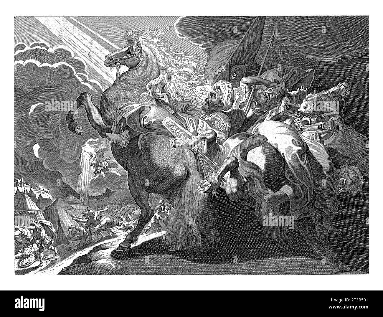 L'ange du Seigneur tue les Assyriens, anonymes, après Pieter Claesz. Soutman, d'après Peter Paul Rubens, 1652 - 1702 dans la nuit un ange tue M. Banque D'Images