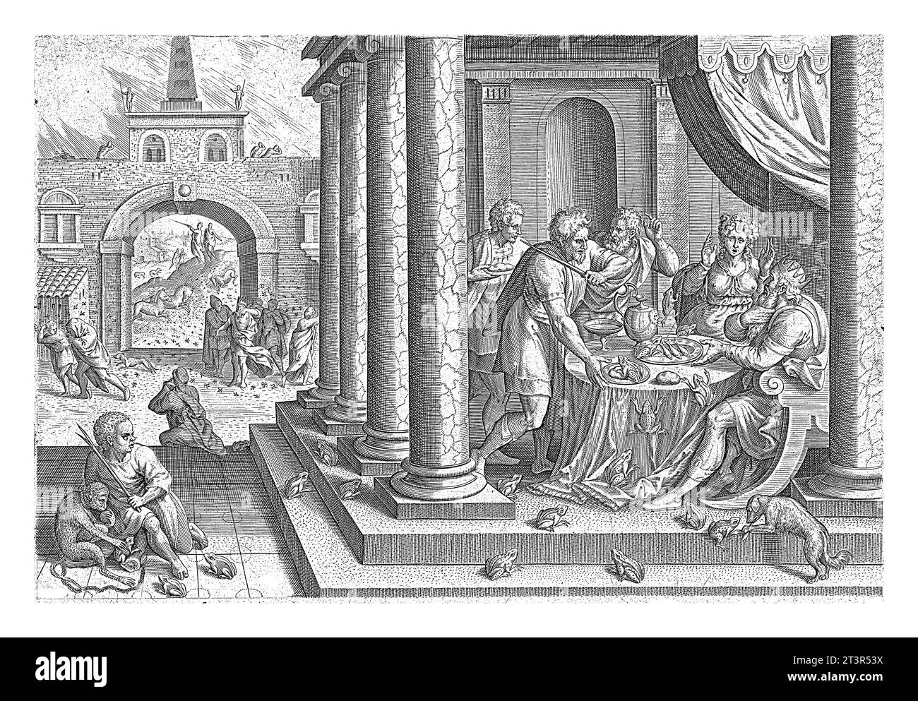 Peste des grenouilles et des moustiques, Johann Sadeler (I), d'après Marten van Cleve (I), 1639 au premier plan la deuxième peste que Dieu a apportée à EGY Banque D'Images