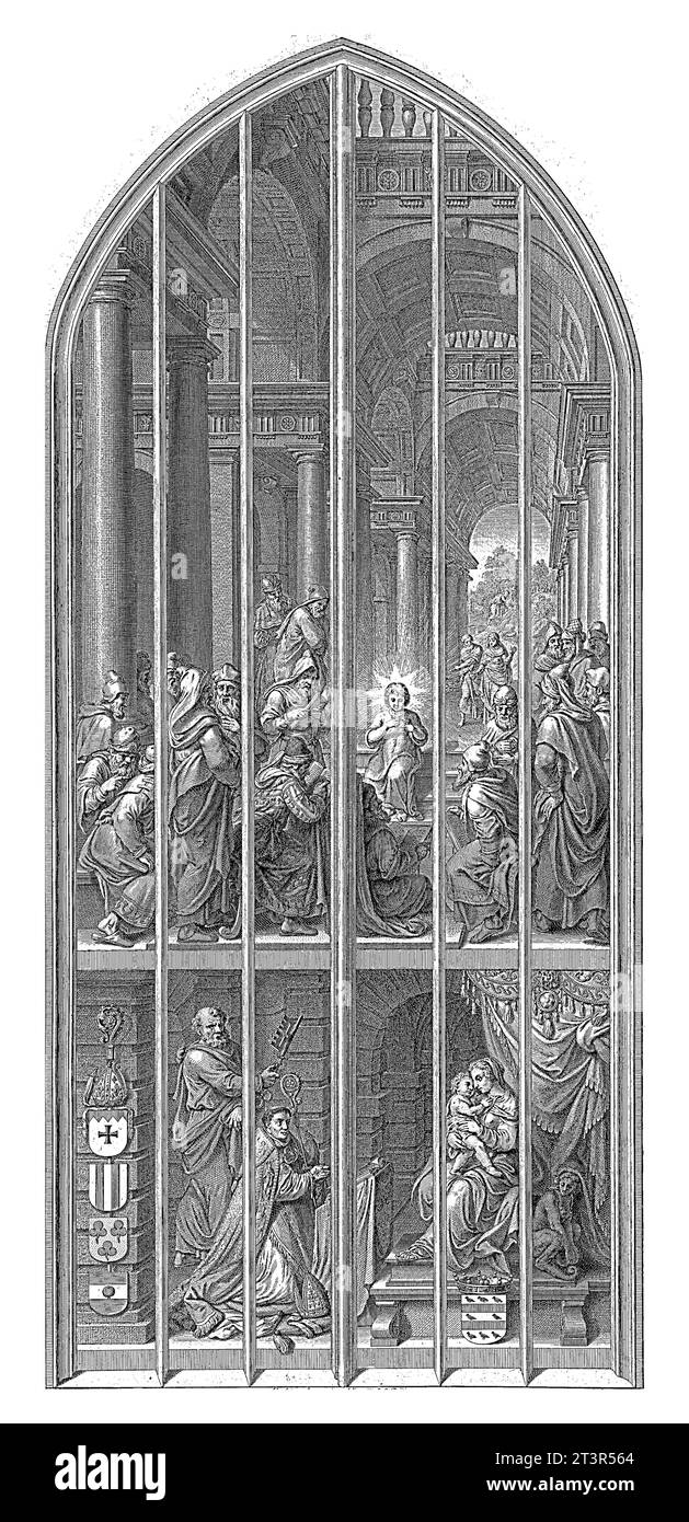 Vitrail 13 dans le Sint-Janskerk à Gouda : le Christ de douze ans dans le temple, Pieter Tanje, d'après Jules César Boetius, d'après Agneau Banque D'Images
