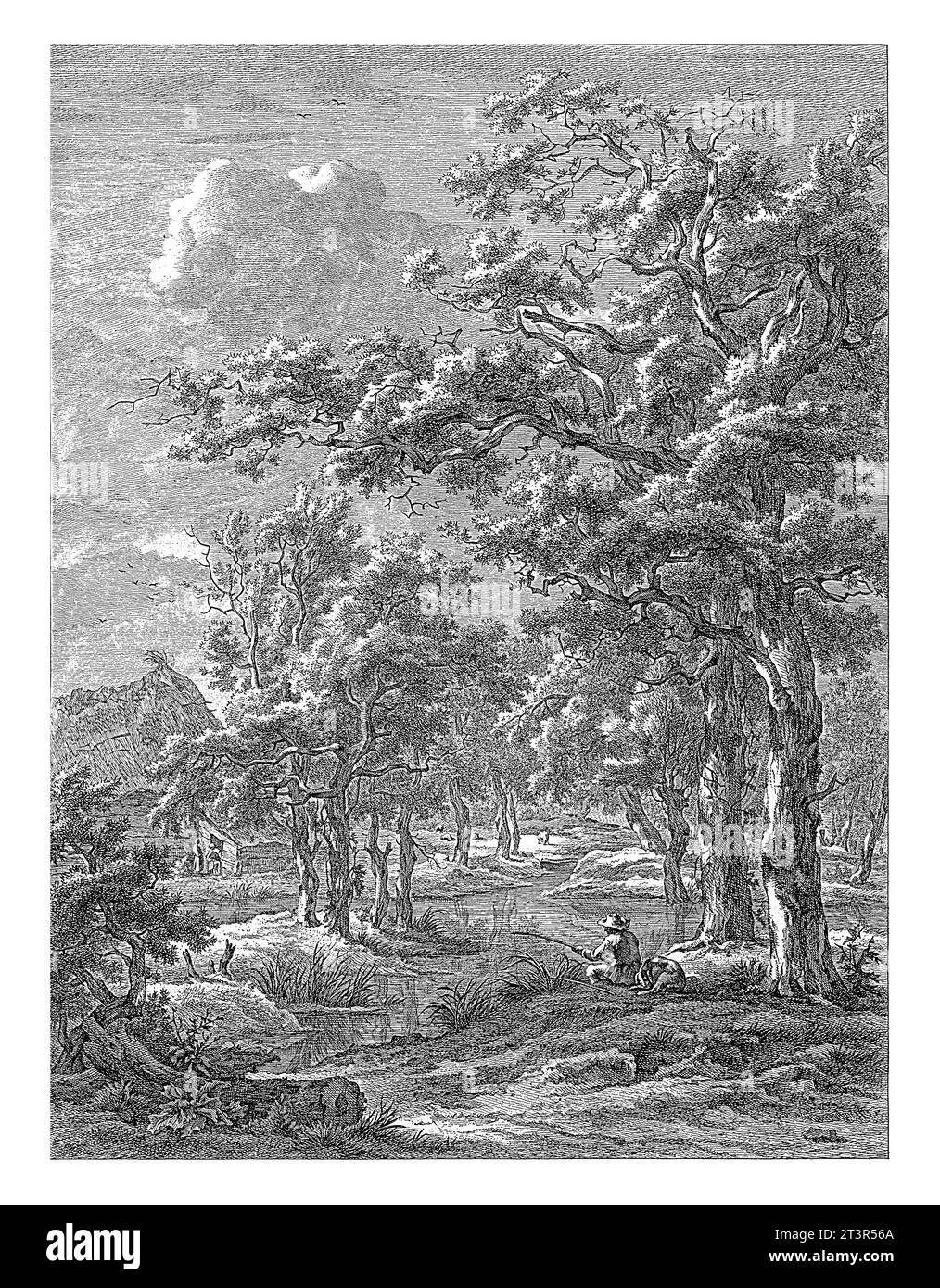Paysage à Eext, Hendrik Schwegman, d'après Egbert van Drielst, 1771 - 1816 un pêcheur à l'eau à Eext, Drenthe. Banque D'Images