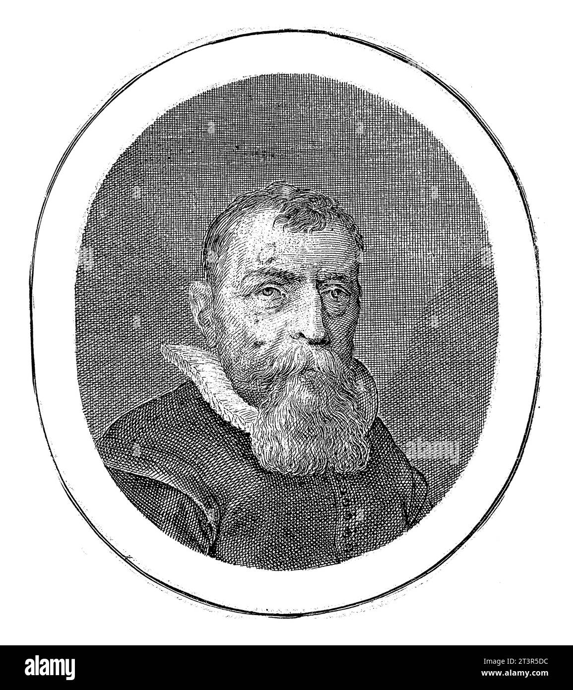Portrait de Jacob van der Schuere, maître d'école et mathématicien, Salomon Savery, 1643, gravé vintage. Banque D'Images