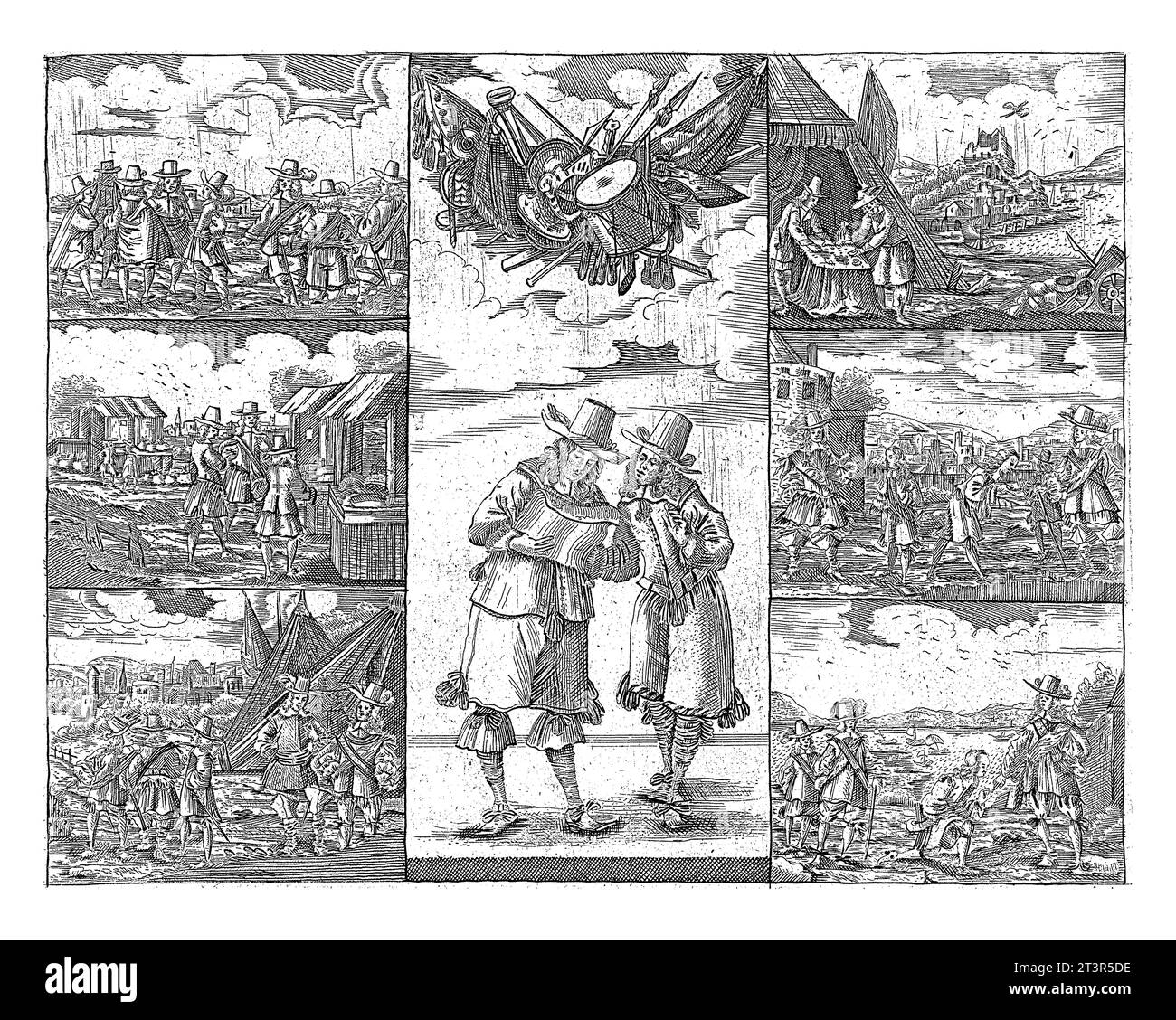 Caricature sur les Néerlandais et leur relation avec Cromwell et le roi de Suède, c. 1657-1658. Feuille avec représentation en sept compartiments. Banque D'Images