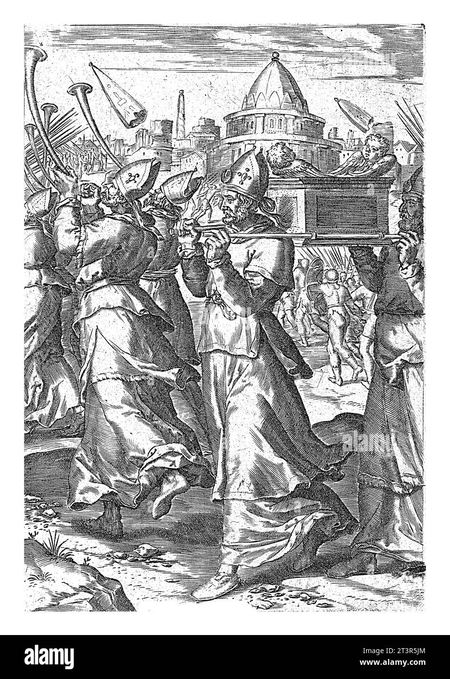 Chute de Jéricho, Pieter Jalhea Furnius (attribution rejetée), d'après Gerard van Groeningen, 1583 Illustration de livre pour l'histoire de la chute de Jerich Banque D'Images