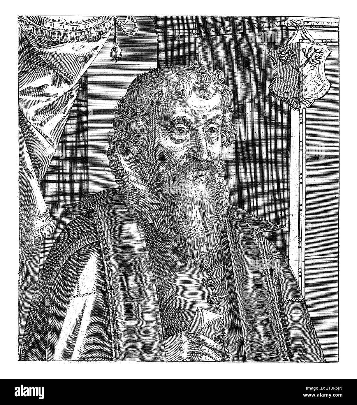 Portrait du juriste Justinien Moser, Dominicus Custos, 1615 - 1679 Portrait du juriste Justinien Moser à l'âge de 62 ans, avec lettre à la main Banque D'Images