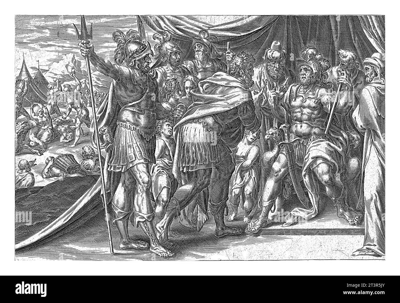 Achan avant Joshua, Harmen Jansz Muller, après Gerard van Groeningen, 1579 - 1585 Achan est amené devant Joshua, parce qu'il avait volé du butin de guerre Banque D'Images