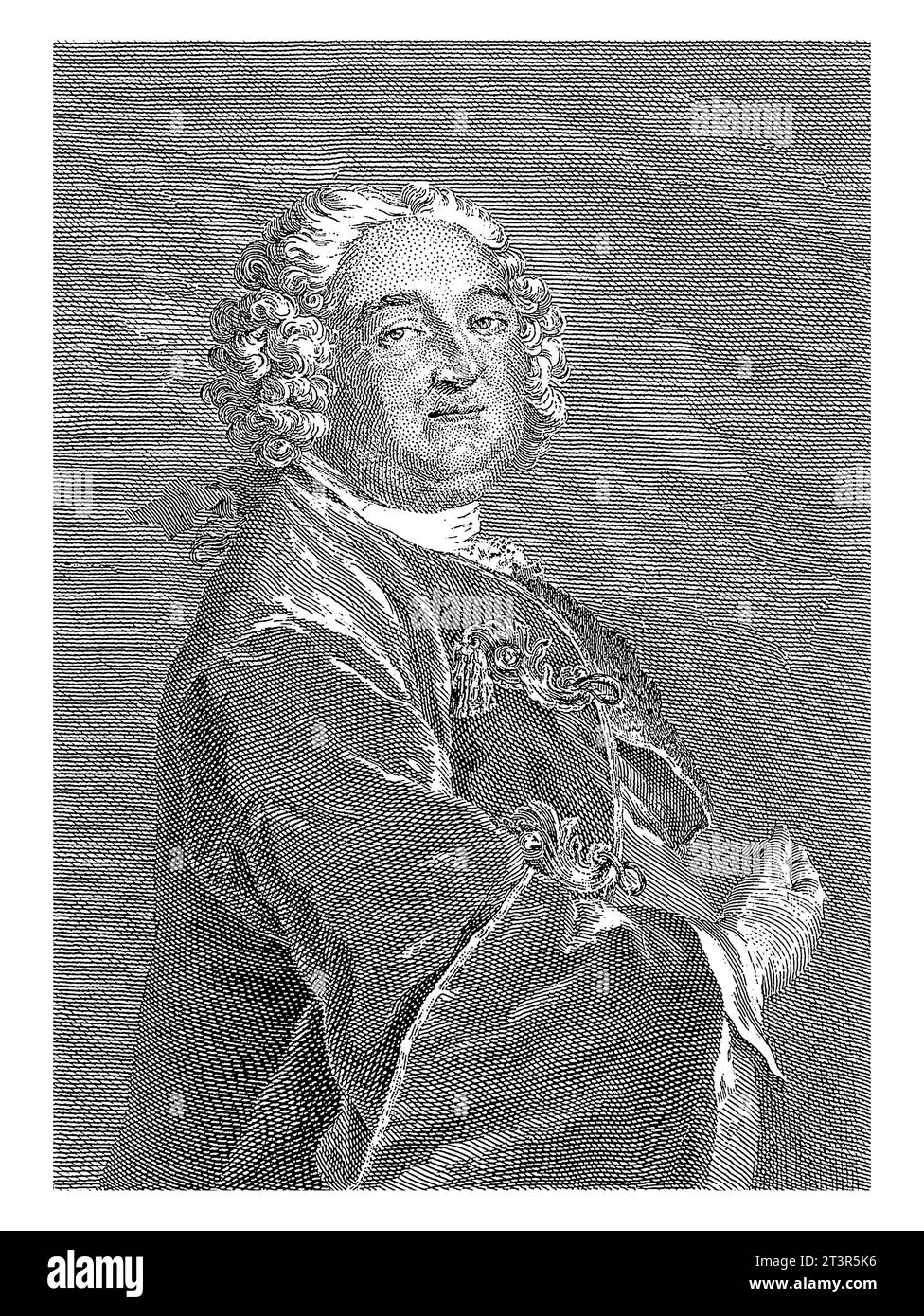 Portret van Francois Robichon de la Guerinière, Simon Henri Thomassin, d'après Louis Tocque, 1697 - 1741, gravé vintage. Banque D'Images