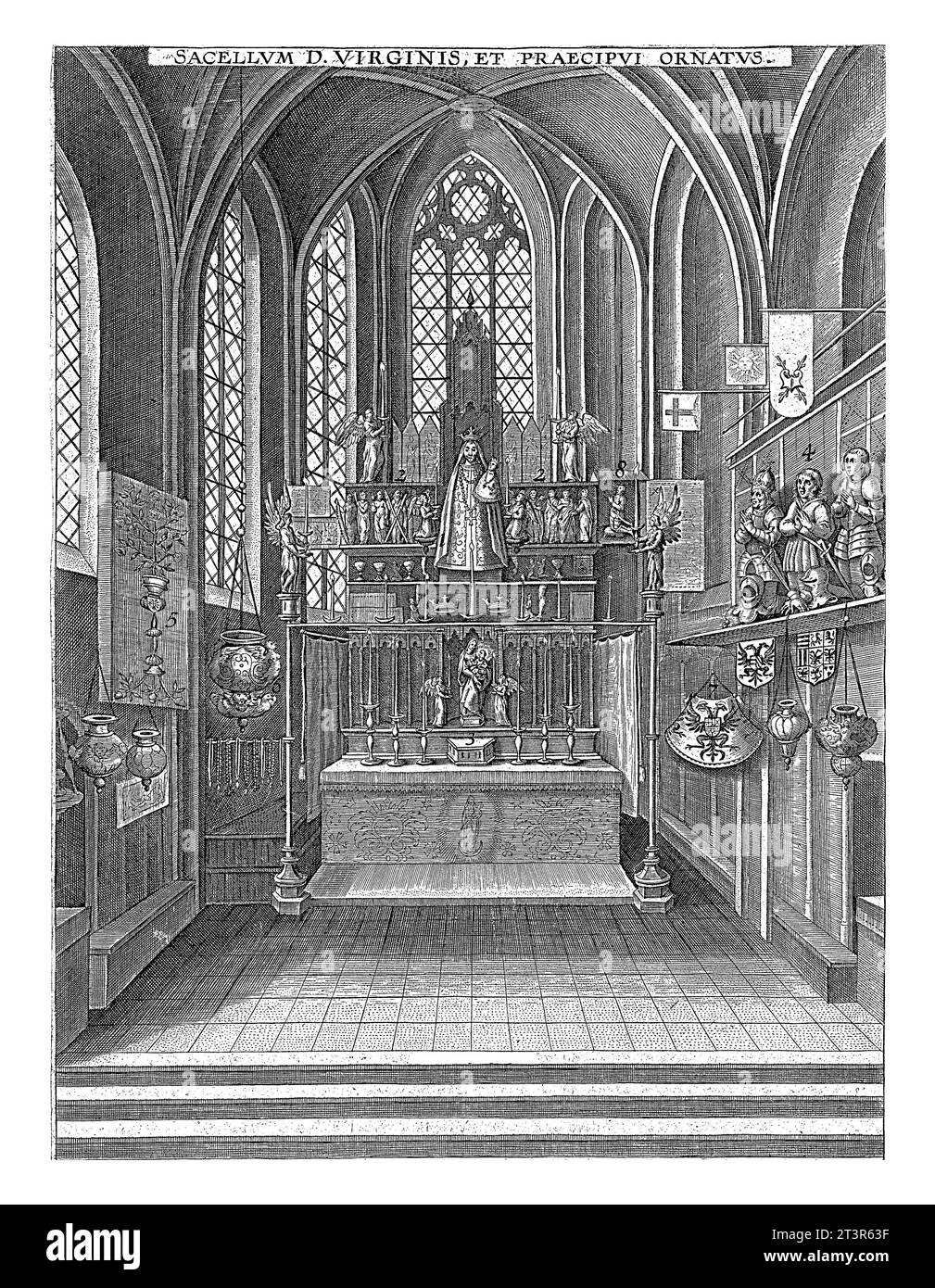 Intérieur d'une chapelle dédiée à la Vierge Marie, Cornelis Galle (II), d'après inconnu, 1610 - 1678 vue de l'autel dans une chapelle dédiée à la Vierge Banque D'Images