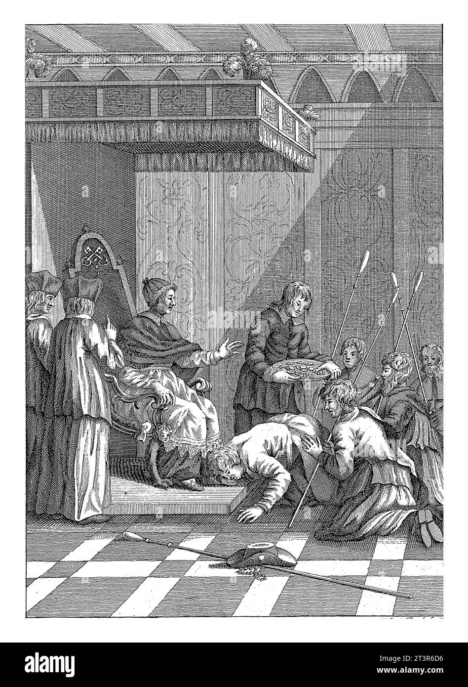 Pope remet des insignes de pèlerin aux pèlerins qui lui embrassent les pieds, Jan Lucas van der Beek, 1763 - 1818 Banque D'Images