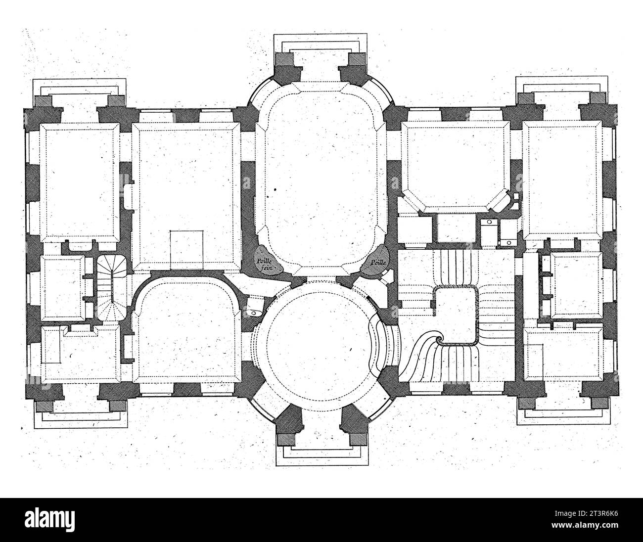 Plan du rez-de-chaussée, Carl Albert von Lespilliez, d'après François de Cuvillies (Sr.), 1745 carte du rez-de-chaussée d'une maison de campagne. Banque D'Images
