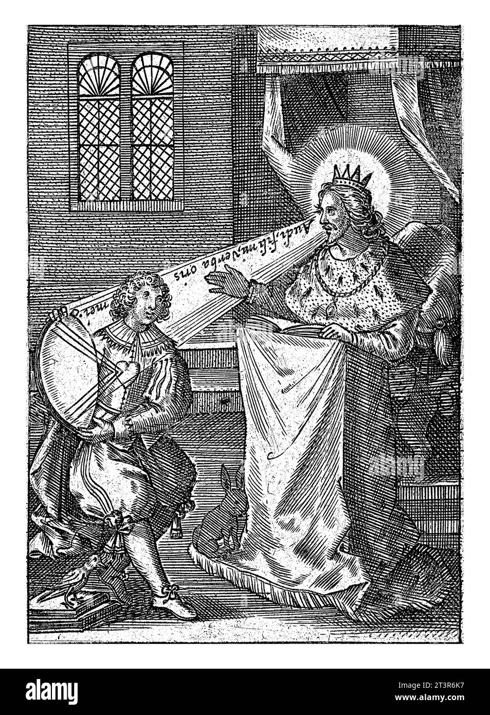 Un roi et son apprenti, Martin Baes, 1614 - 1631 Un roi enseigne à son fils. Sous la performance la devise : Concipit une lumière radio a lumine flammam. Banque D'Images