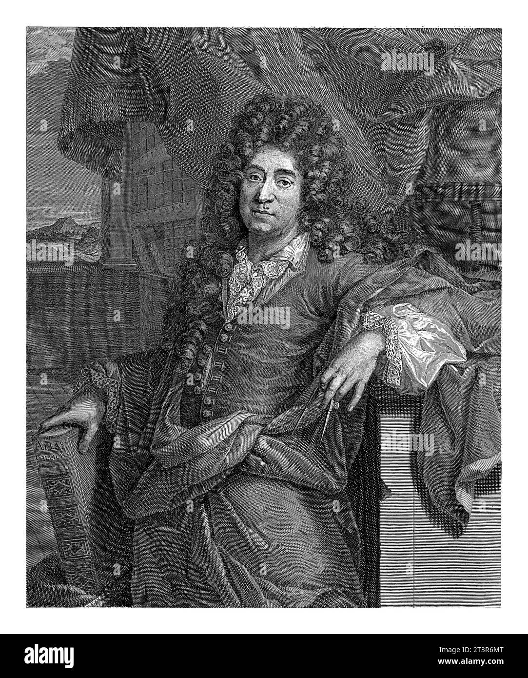 Portrait d'Alexis Hubert Jaillot, Cornelis Martinus Vermeulen, d'après J. Culin, 1698 le cartographe français Alexis Hubert Jaillot. Banque D'Images