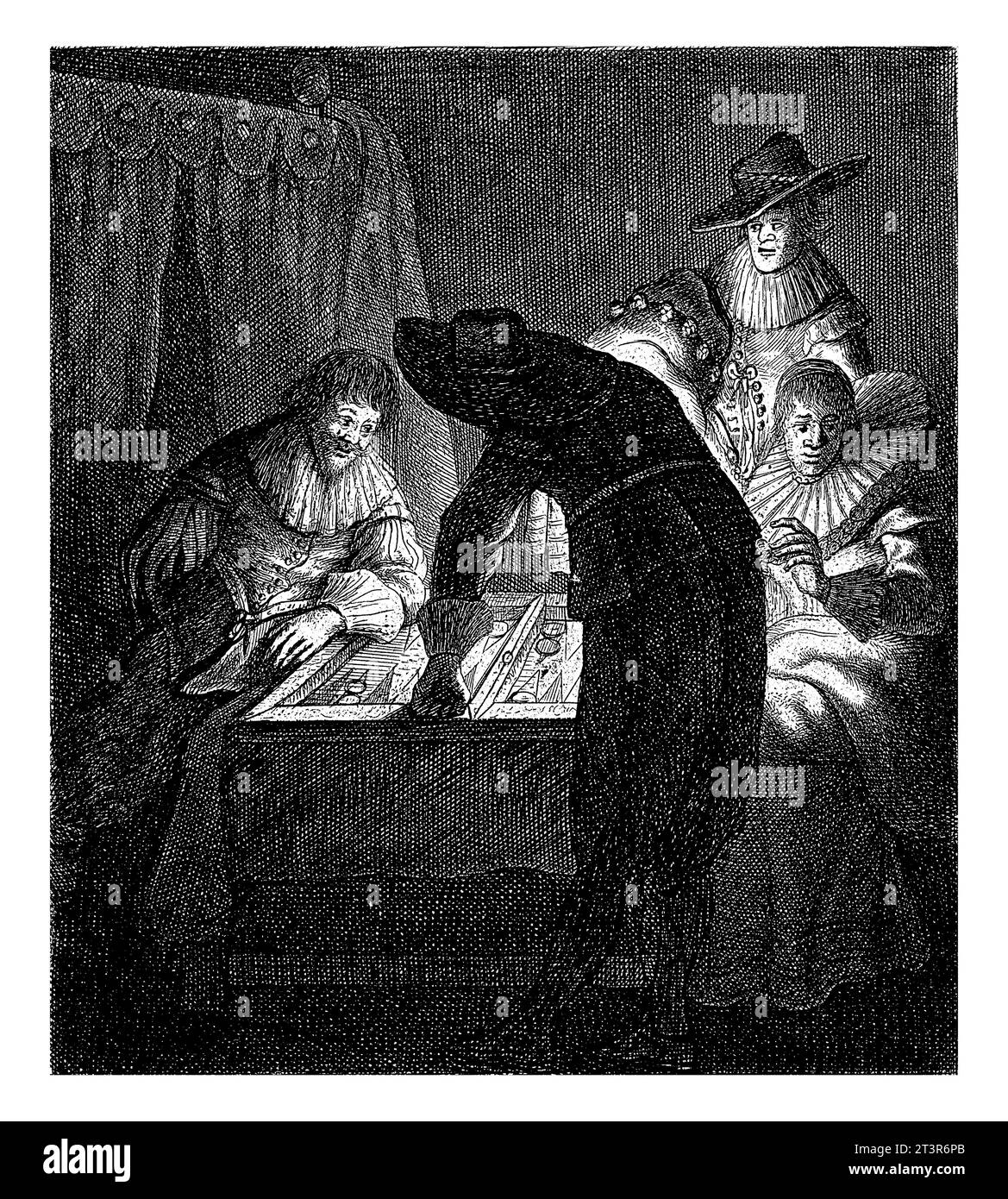 Joueurs de Tric-trac par Candlelight, Jan Georg van Vliet, 1631 - 1634 dans une pièce sombre avec un lit à baldaquin à gauche, deux personnages jouent un jeu de tour. O Banque D'Images