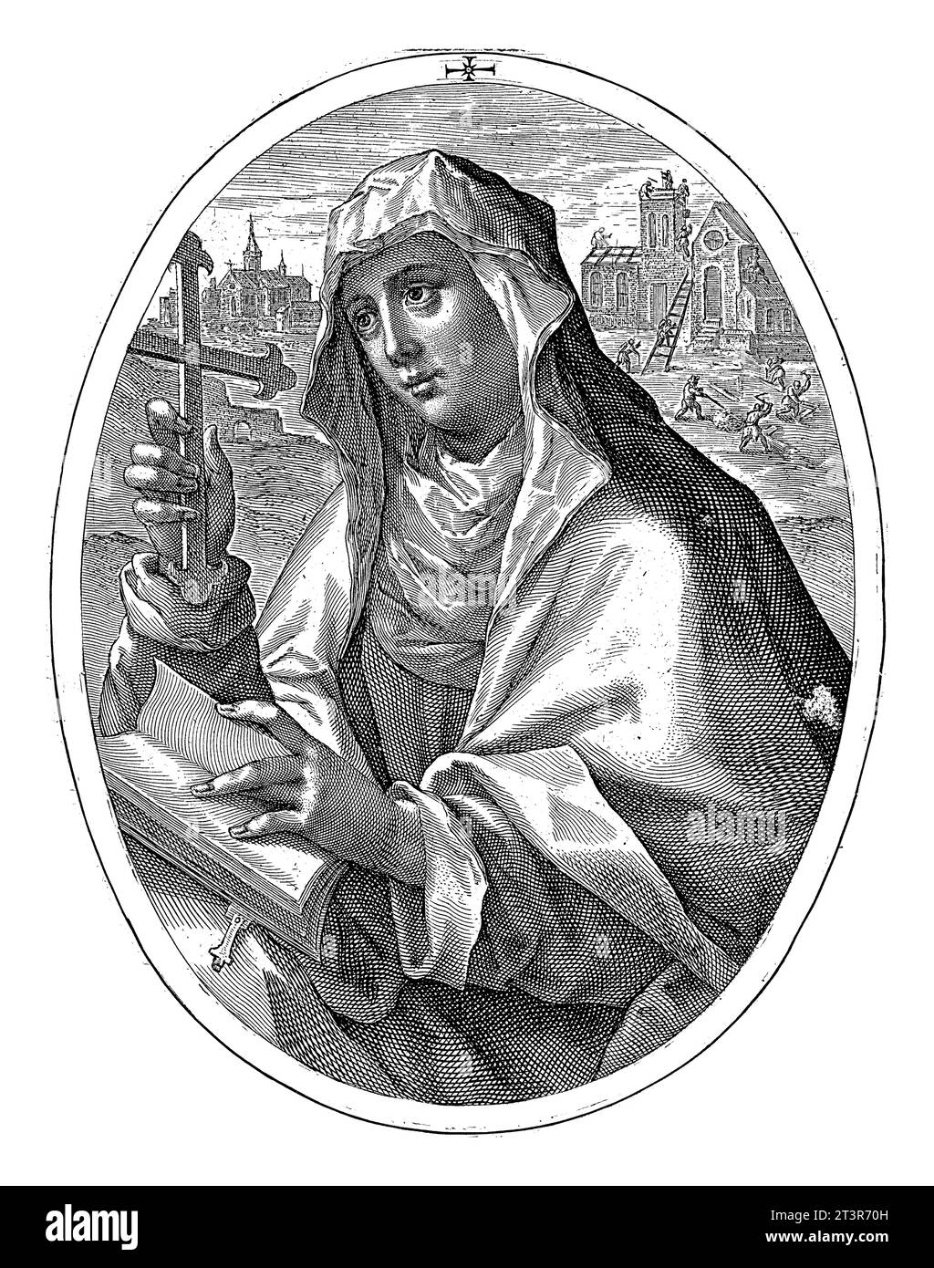 Sainte Brigitta de Suède, Crispijn van de passe (I), 1602 Sainte Brigitta de Suède avec une croix et un livre ouvert dans les mains. Banque D'Images
