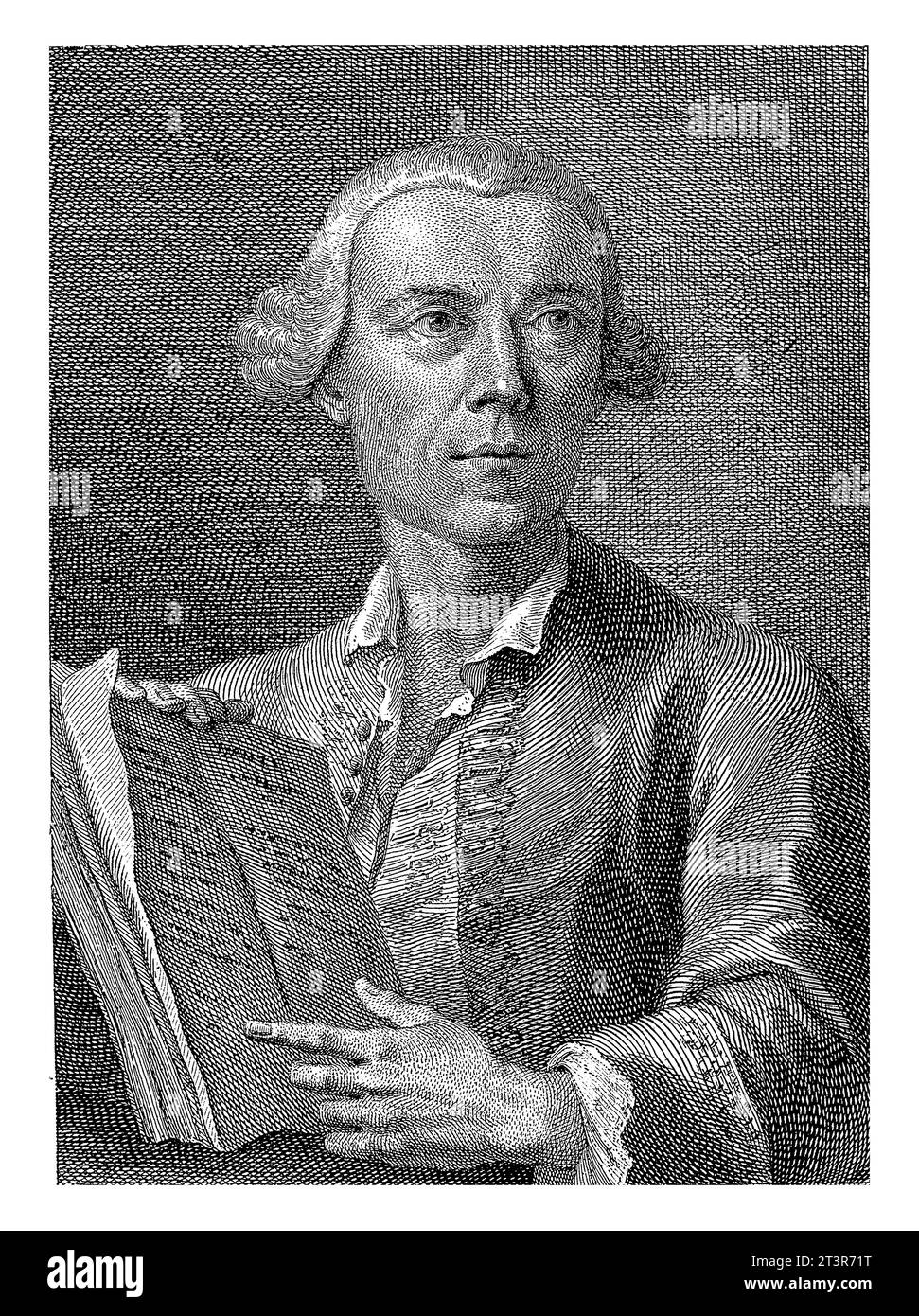 Portrait de Gasparo Gozzi, Francesco Bartolozzi, 1738 - 1815 Portrait de Gasparo Gozzi, pointant dans un livre. Trois lignes d'italien d'un verset de Dan Banque D'Images