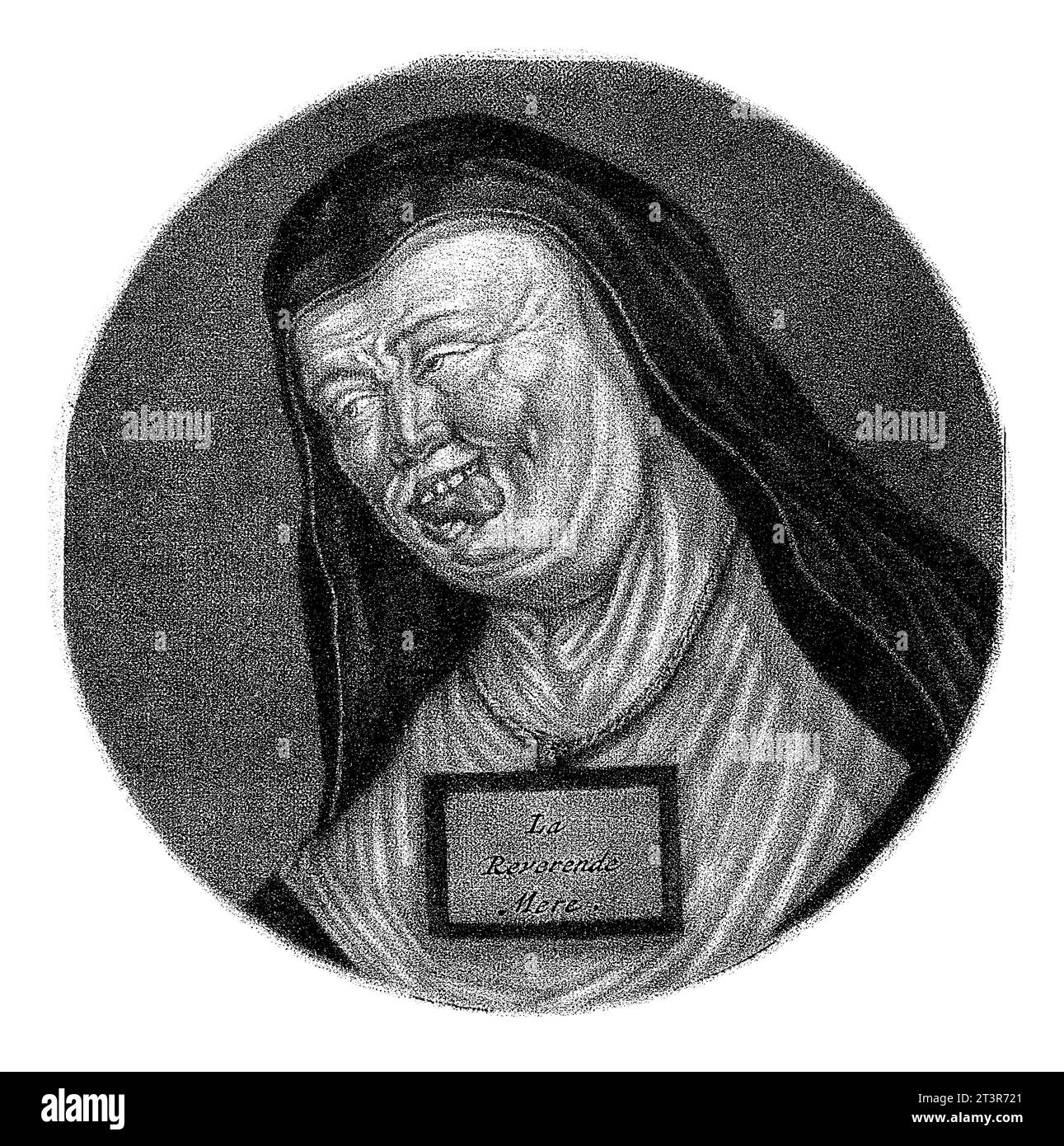 Nonne avec la langue qui sort, Jacob Gole, d'après Cornelis Dusart, 1693 - 1700 Une nonne a sorti sa langue. Autour de son cou, elle porte un cordon avec un s. Banque D'Images