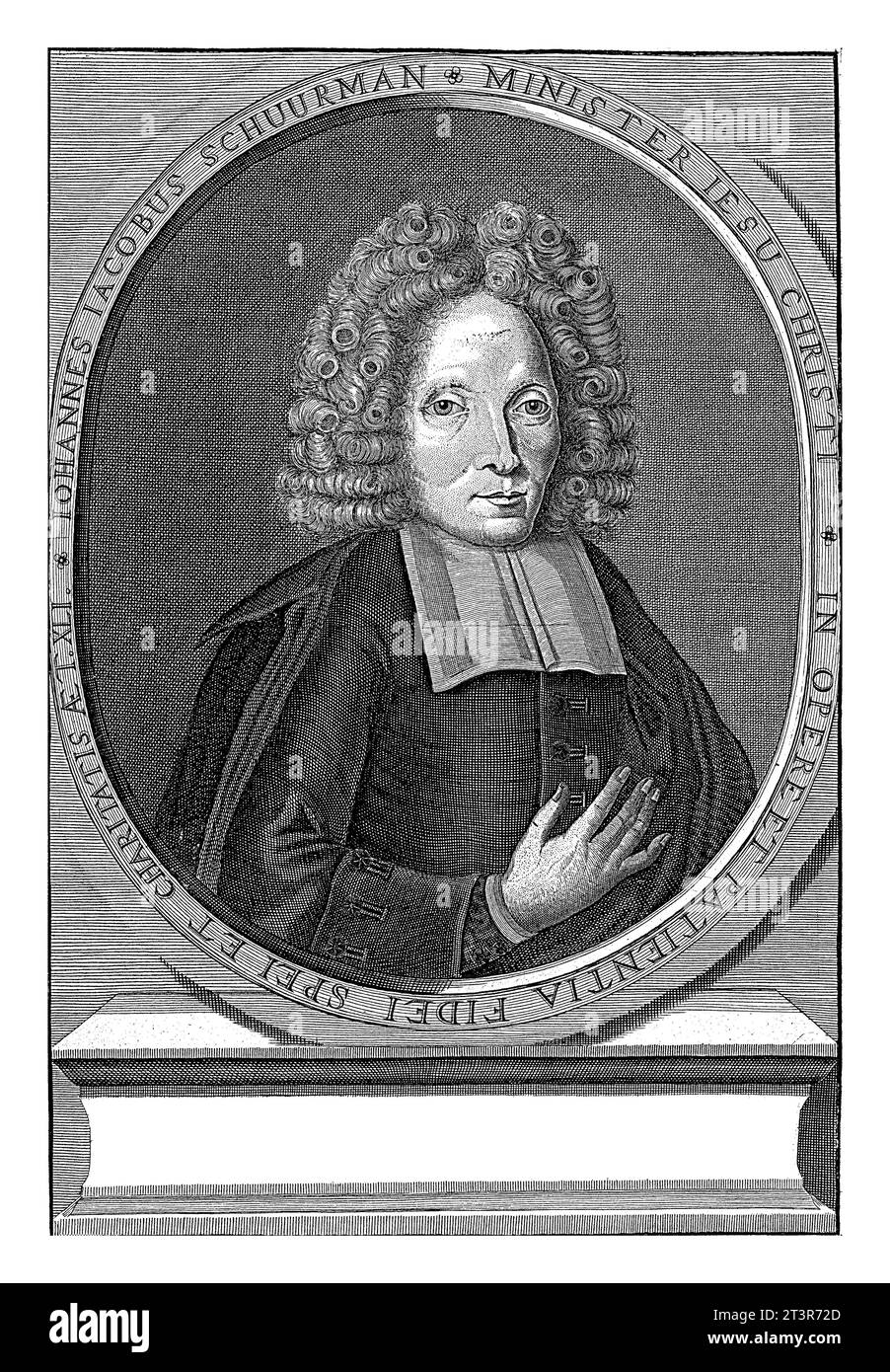 Portrait de Johannes Jacobus Schuurman, G. de Koningh, d'après Tobias van Nijmegen, 1675 - 1724 Portrait buste de Johannes Jacobus Schuurman, pasteur en K. Banque D'Images