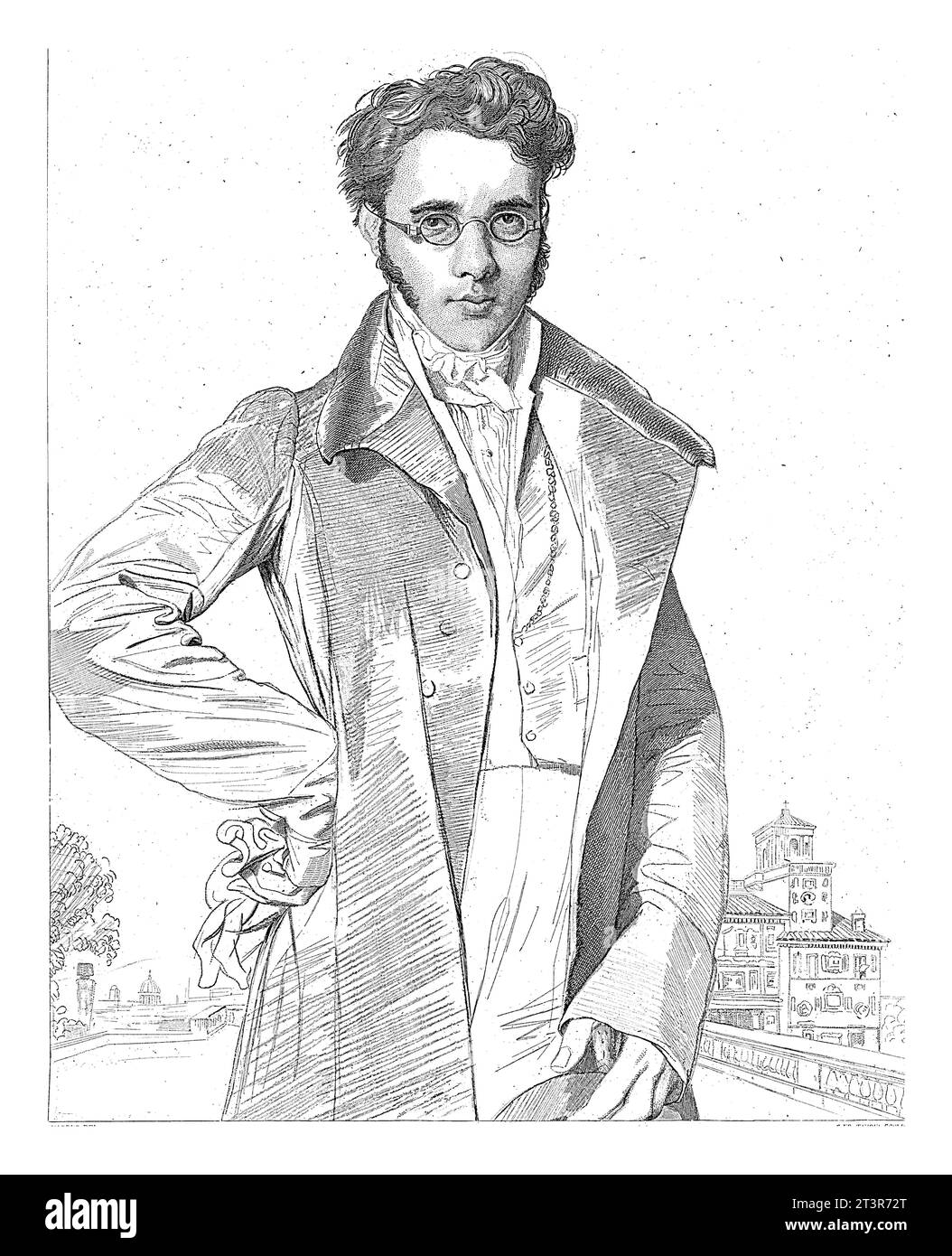 Portrait de Benoit Taurel, Edouard Taurel, d'après Jean Auguste Dominique Ingres, 1885 Portrait de Benoit Taurel, jeune homme aux lunettes, standi Banque D'Images