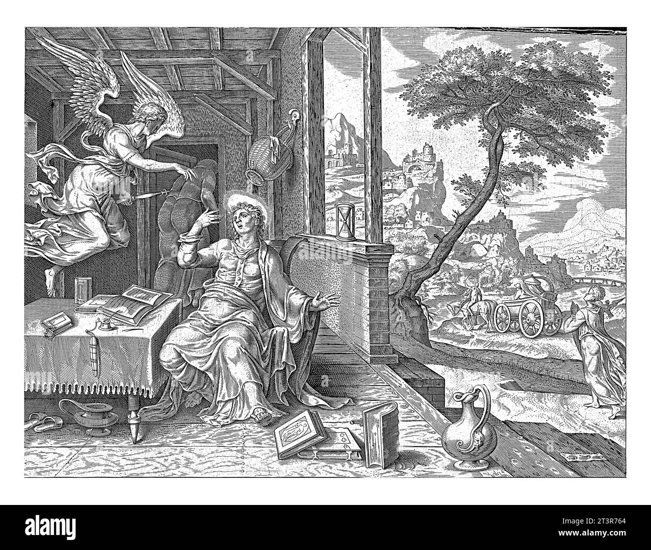 Philippe est envoyé par un ange, anonyme, d'après Philips Galle, d'après Maarten van Heemskerck, 1646 un ange apparaît devant Philippe et envoie l'apôtre à Banque D'Images