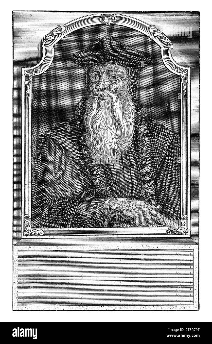 Portrait de Thomas Cranmer, Adolf van der Laan, 1694 - 1755 Portrait buste de devant de l'archevêque Thomas Cranmer, avec béret et col de fourrure. Banque D'Images
