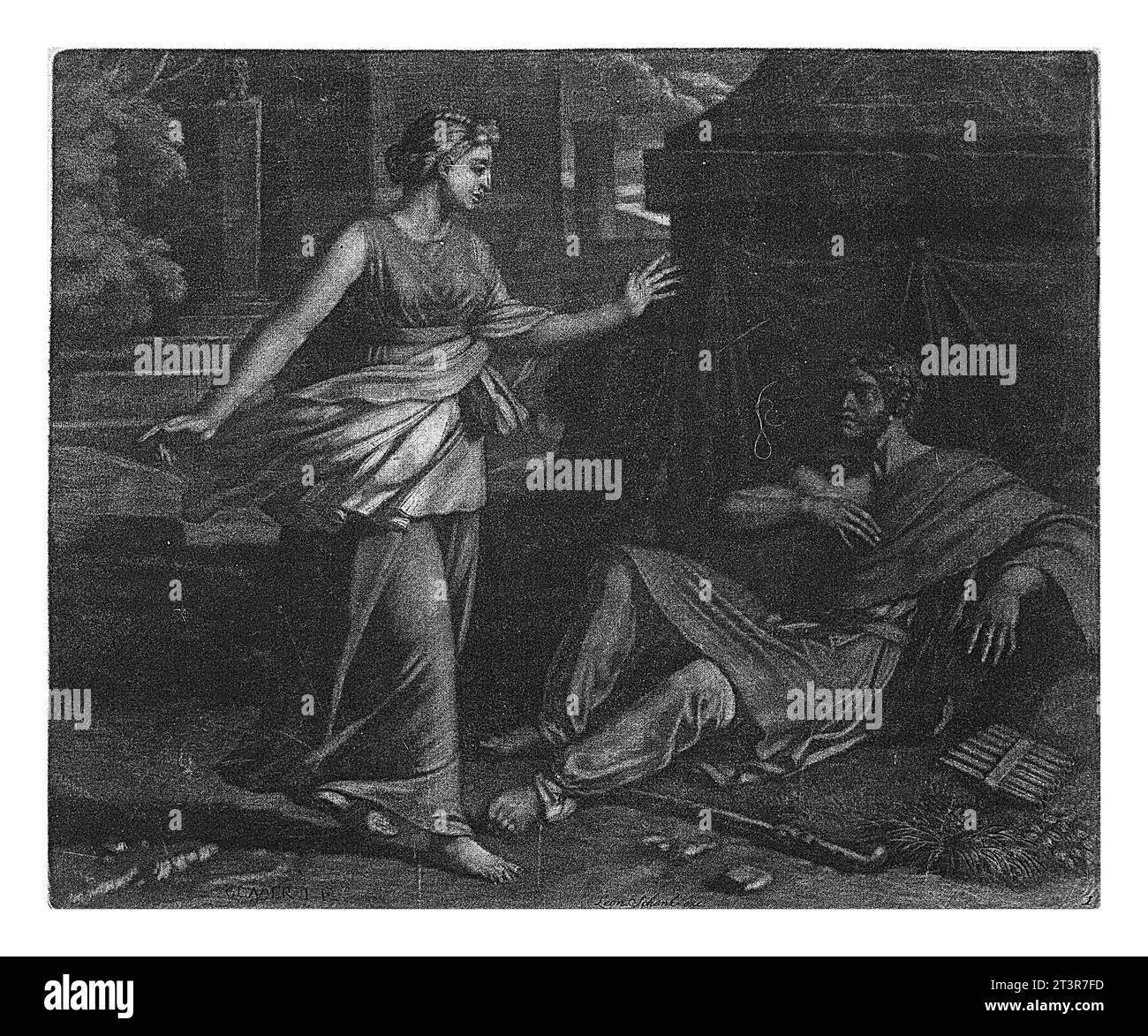 Berger et une femme, Johannes Glauber, 1656 - 1726 Paysage avec une femme marchant devant un berger allongé devant une tente. A côté de lui se trouve un berger Banque D'Images