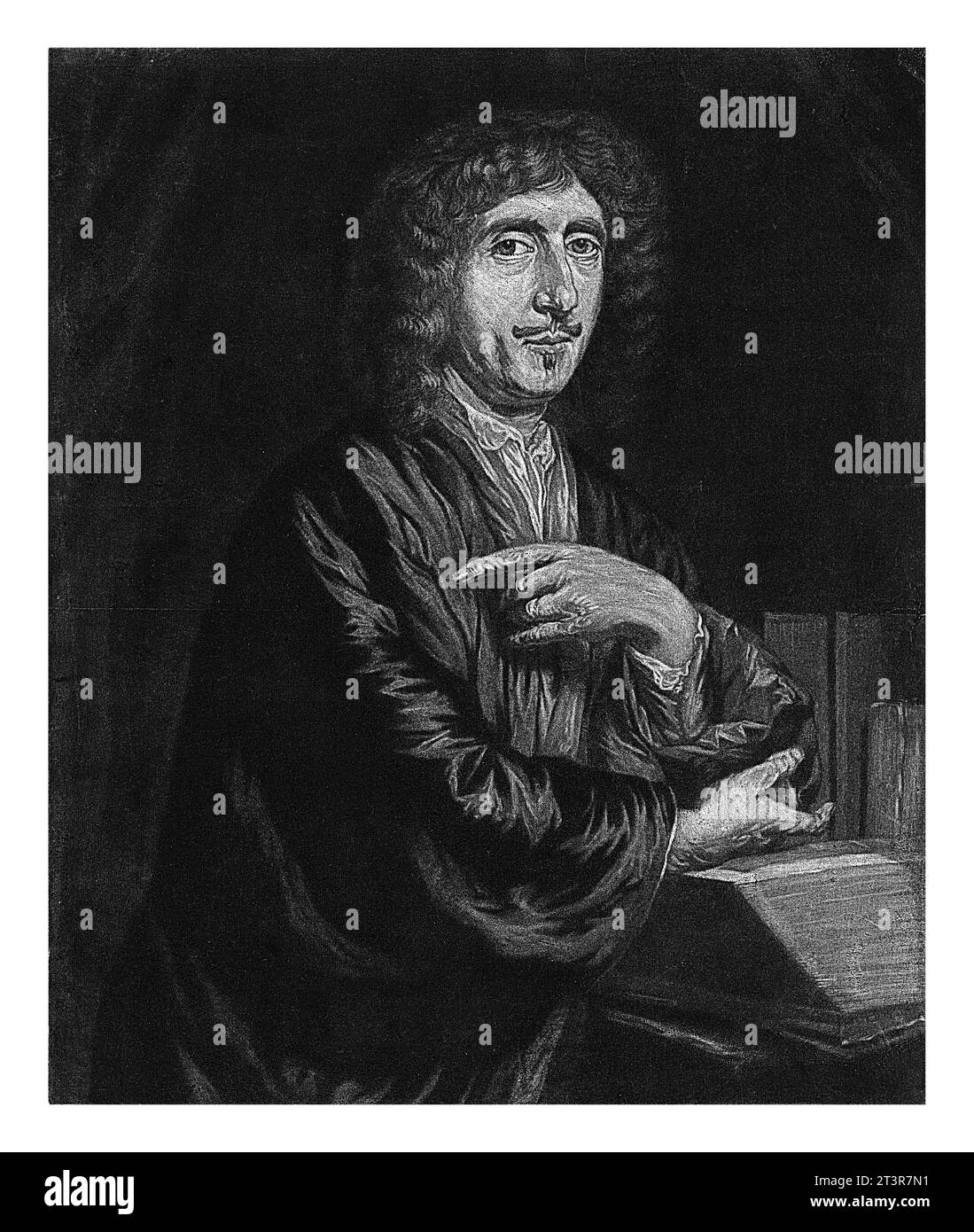 Portrait du théologien Gualterus Bodaan, Cornelis A. Hellemans, d'après Nicolaes Maes, 1650 - 1700 Banque D'Images