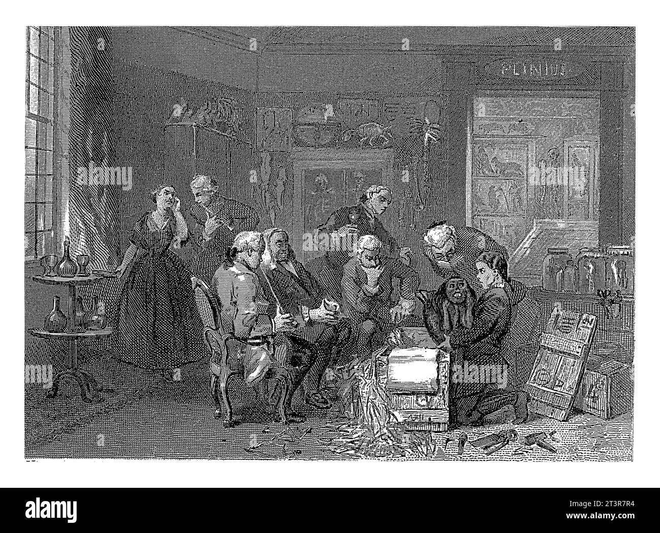 Cabinet de curiosités, Christiaan Lodewijk van Kesteren, d'après Charles Rochussen, 1868 dans la salle il y a des pots avec des organismes sur de l'eau forte. Activé Banque D'Images